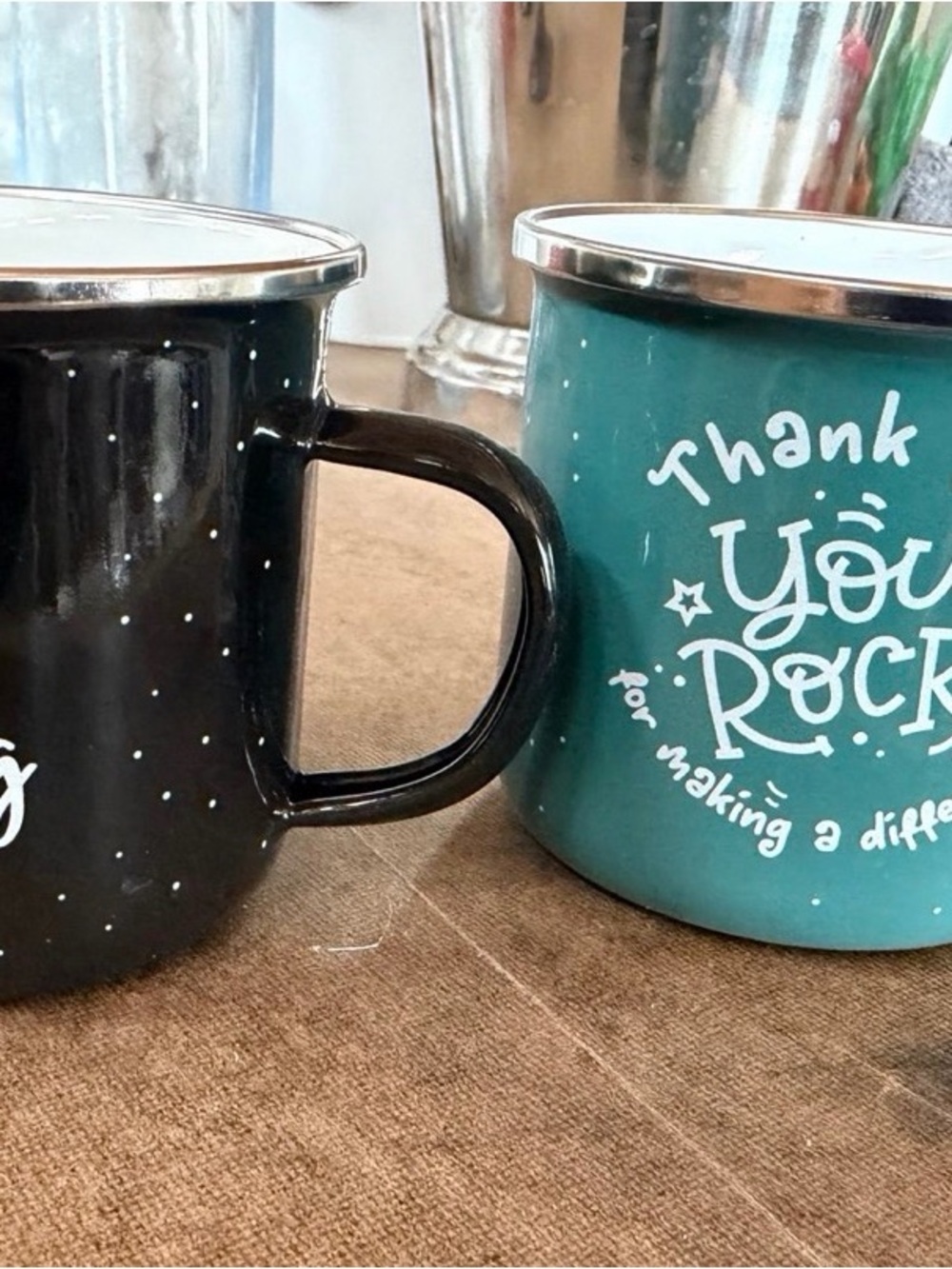 Thank You Rocks Teal Enamel Camp Mug - Appreciation Gift